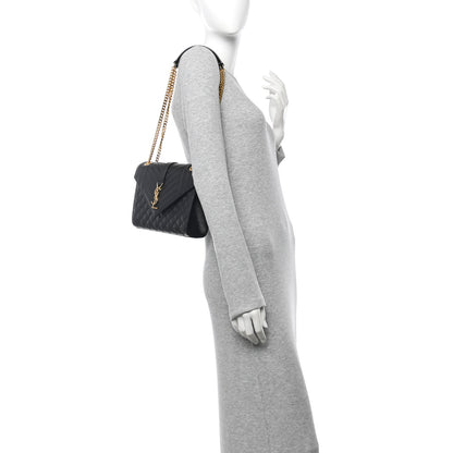 Saint Laurent Grain De Poudre Textured Mixed Matelasse Triquilt Medium Monogram Satchel Black 3 of 11