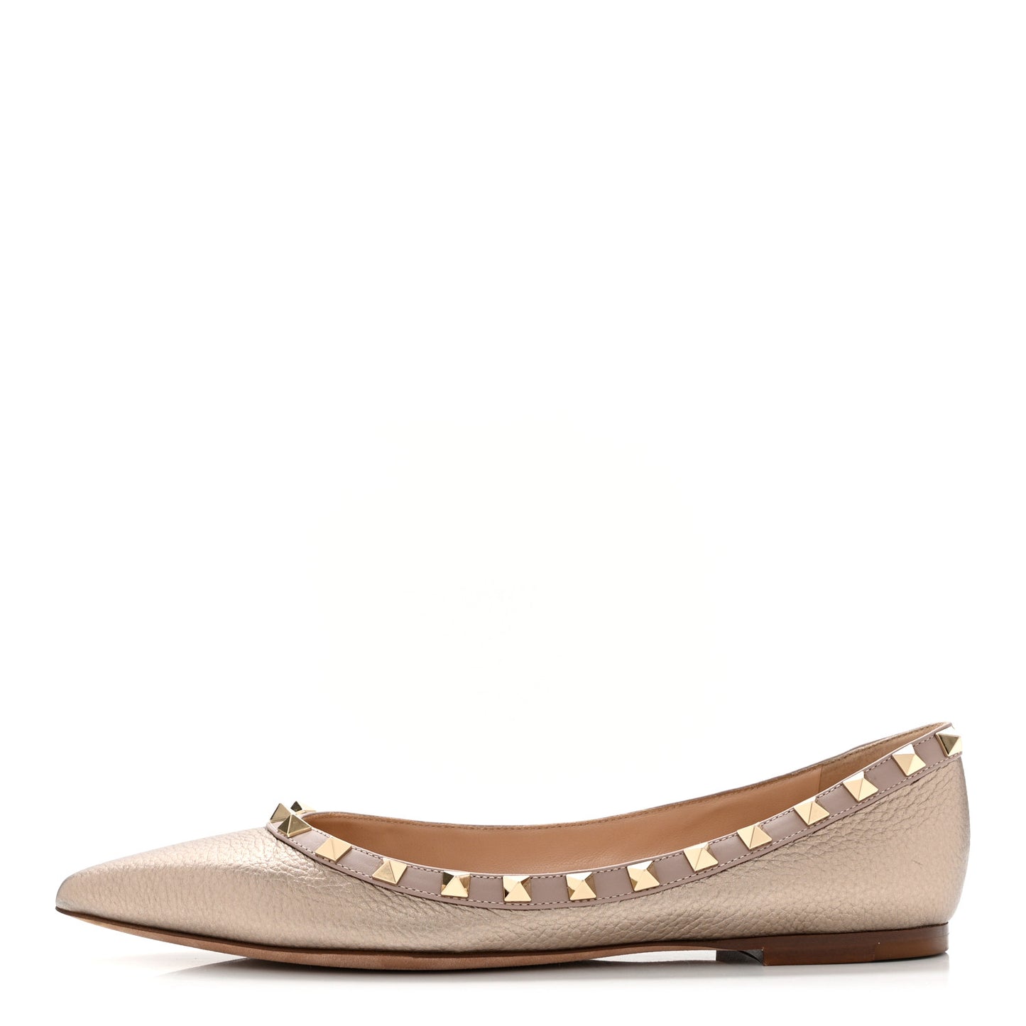 Metallic Pebbled Calfskin Rockstud Ballerina Flats 38 Sasso Poudre