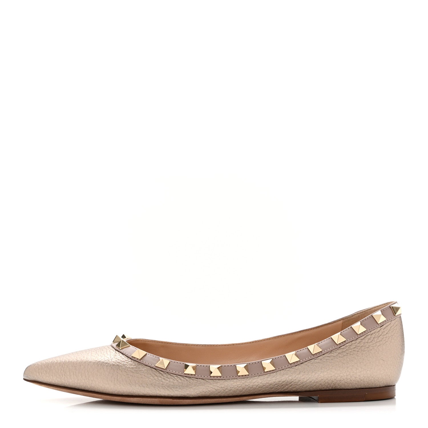 Valentino Garavani Metallic Pebbled Calfskin Rockstud Ballerina Flats 38 Sasso Poudre 1 of 7