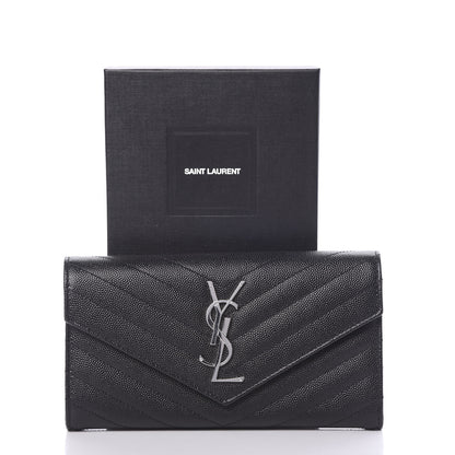 Saint Laurent Grain De Poudre Matelasse Chevron Monogram Flap Wallet Black 7 of 7
