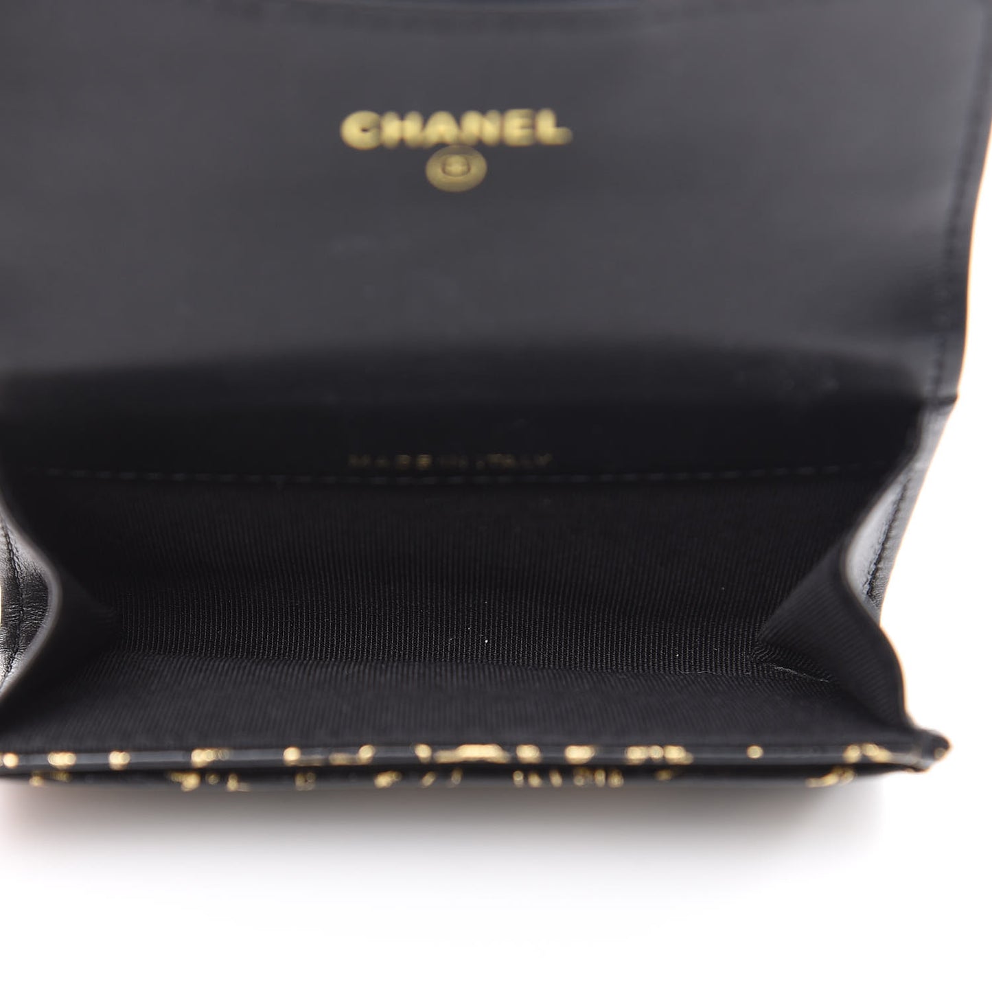 Calfskin Crocodile Embossed Graffiti 2.55 Cocodile Reissue Flap Card Holder Black Gold