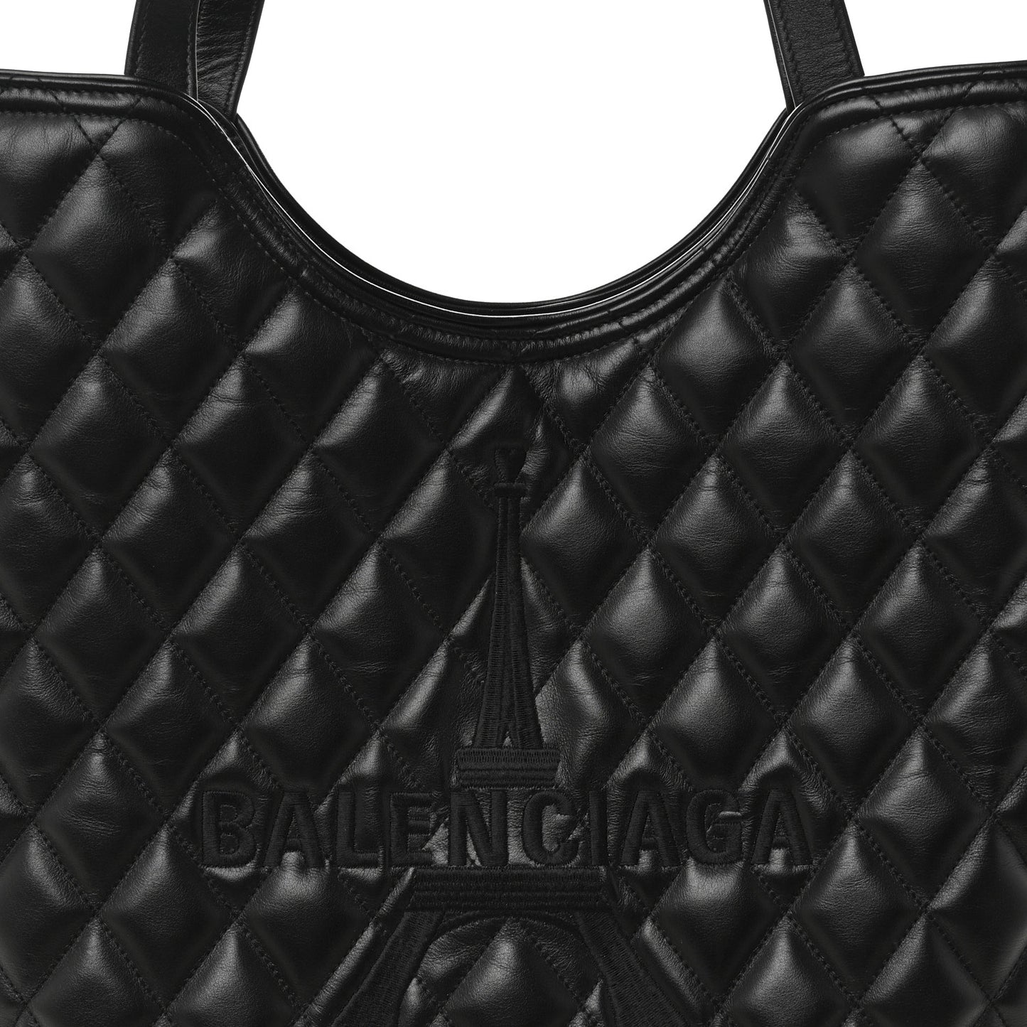 Calfskin Quilted Paris Shopper Tote Black