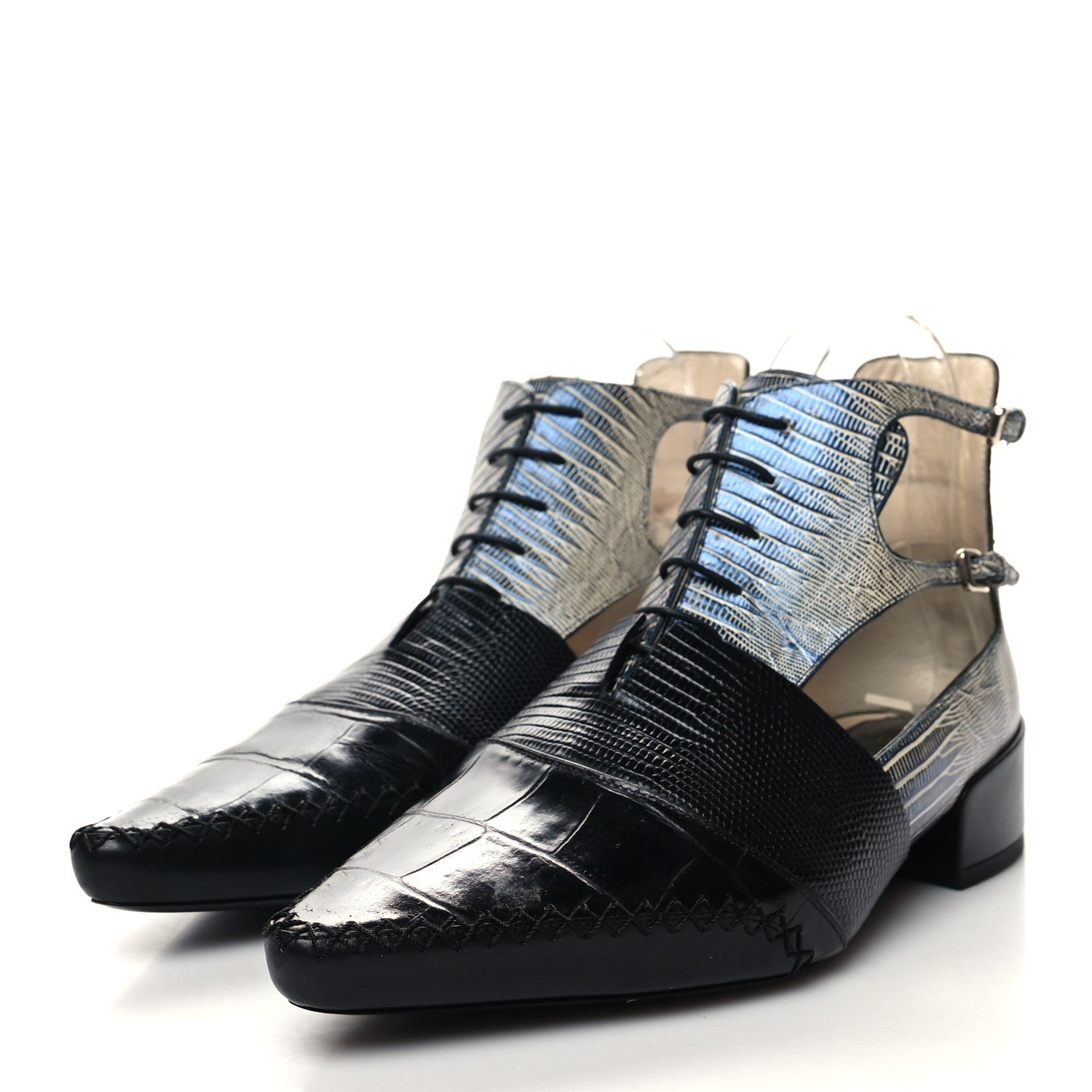 Christian Dior Crocodile Lizard Calfskin Embossed Nomade Pointed Ankle Boots 38.5 Black Blue 3 of 11