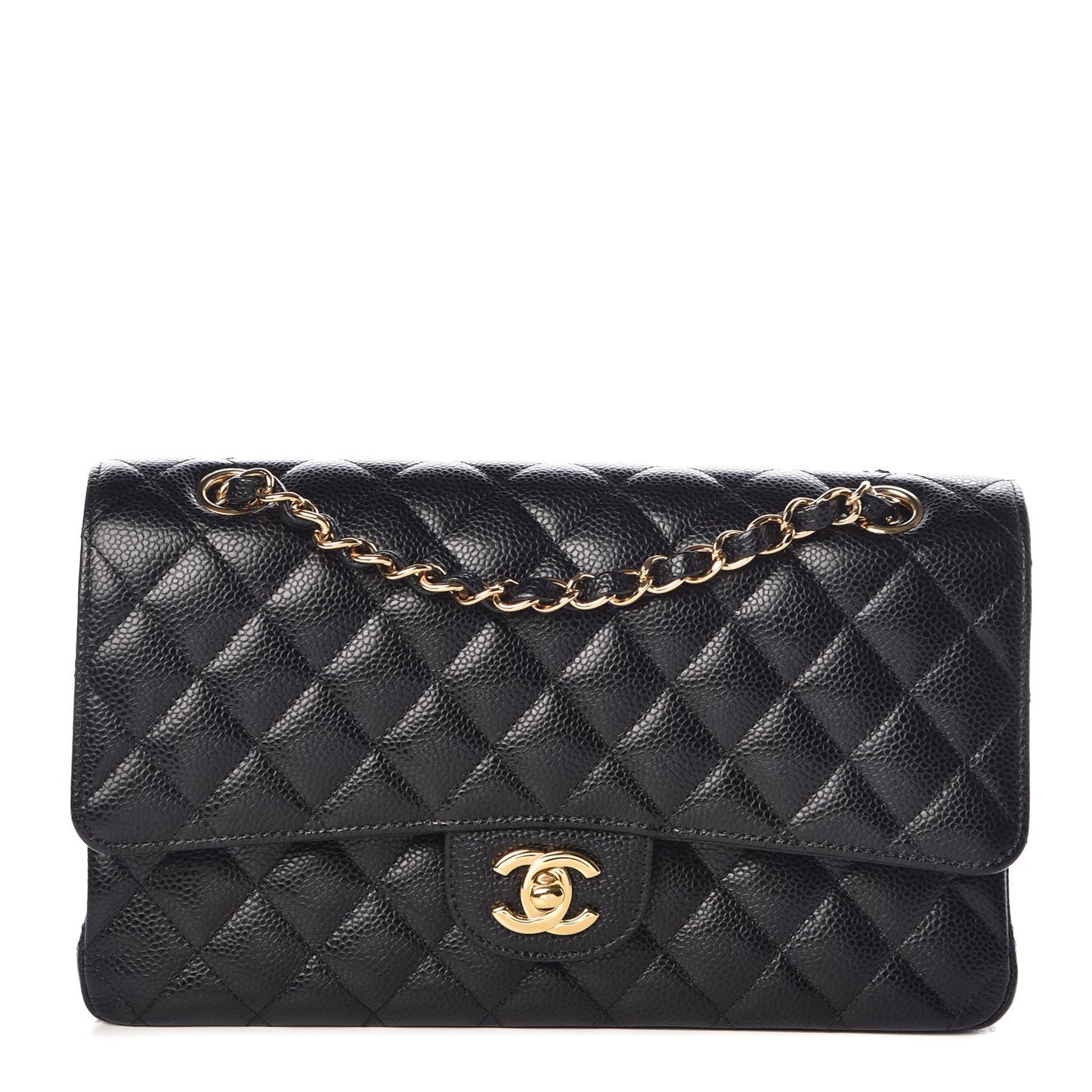 Caviar Quilted Medium Double Flap Black