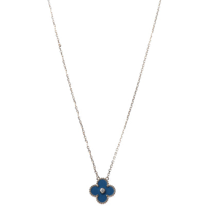 Van Cleef & Arpels 18K Yellow Gold Diamond Celestial Blue Sevres Porcelain Vintage Alhambra Pendant Necklace 1 of 9