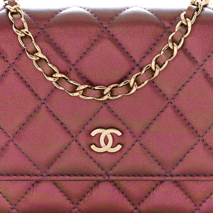 Chanel Iridescent Lambskin Quilted Mini Wallet On Chain WOC Purple 8 of 11