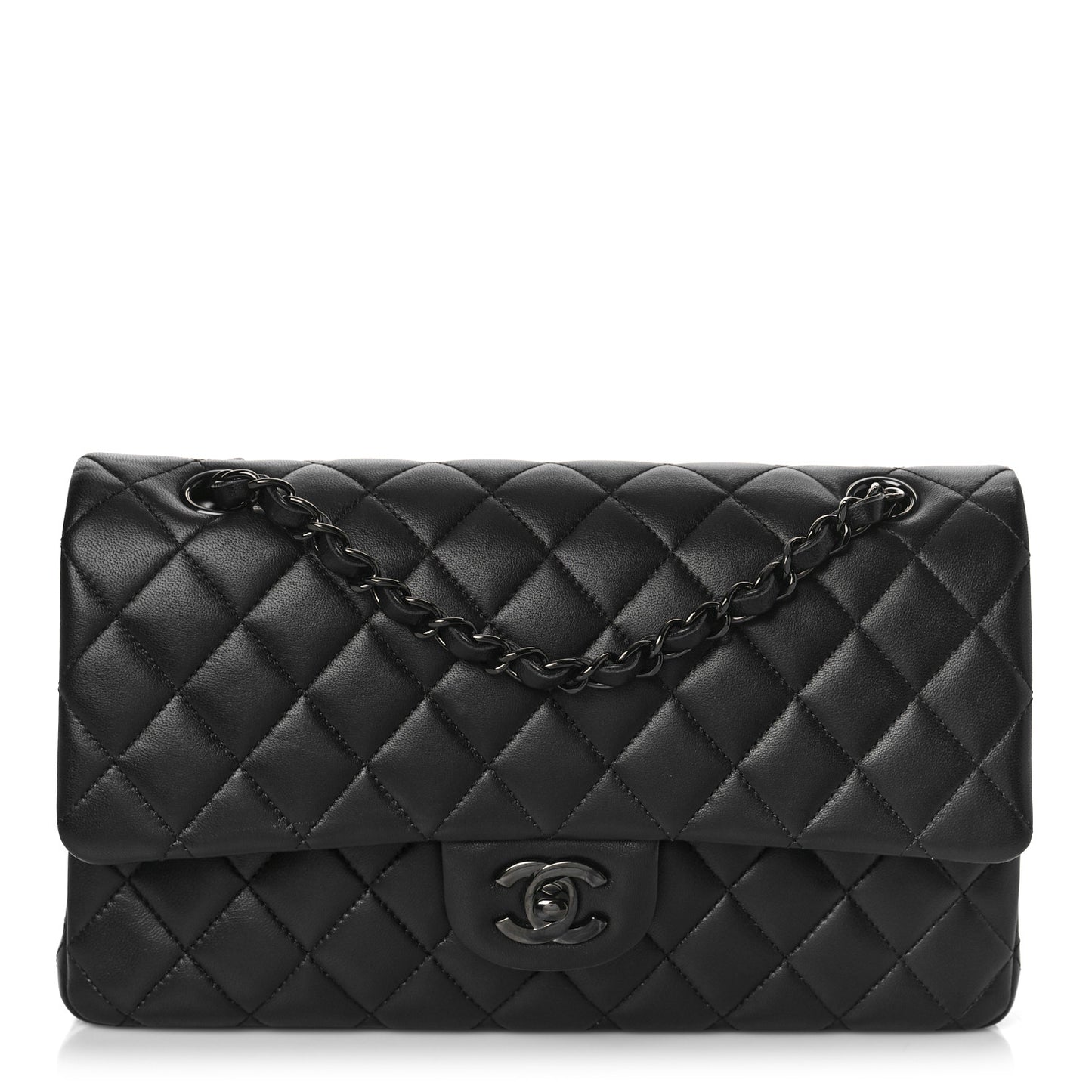 Lambskin Quilted Medium Double Flap So Black