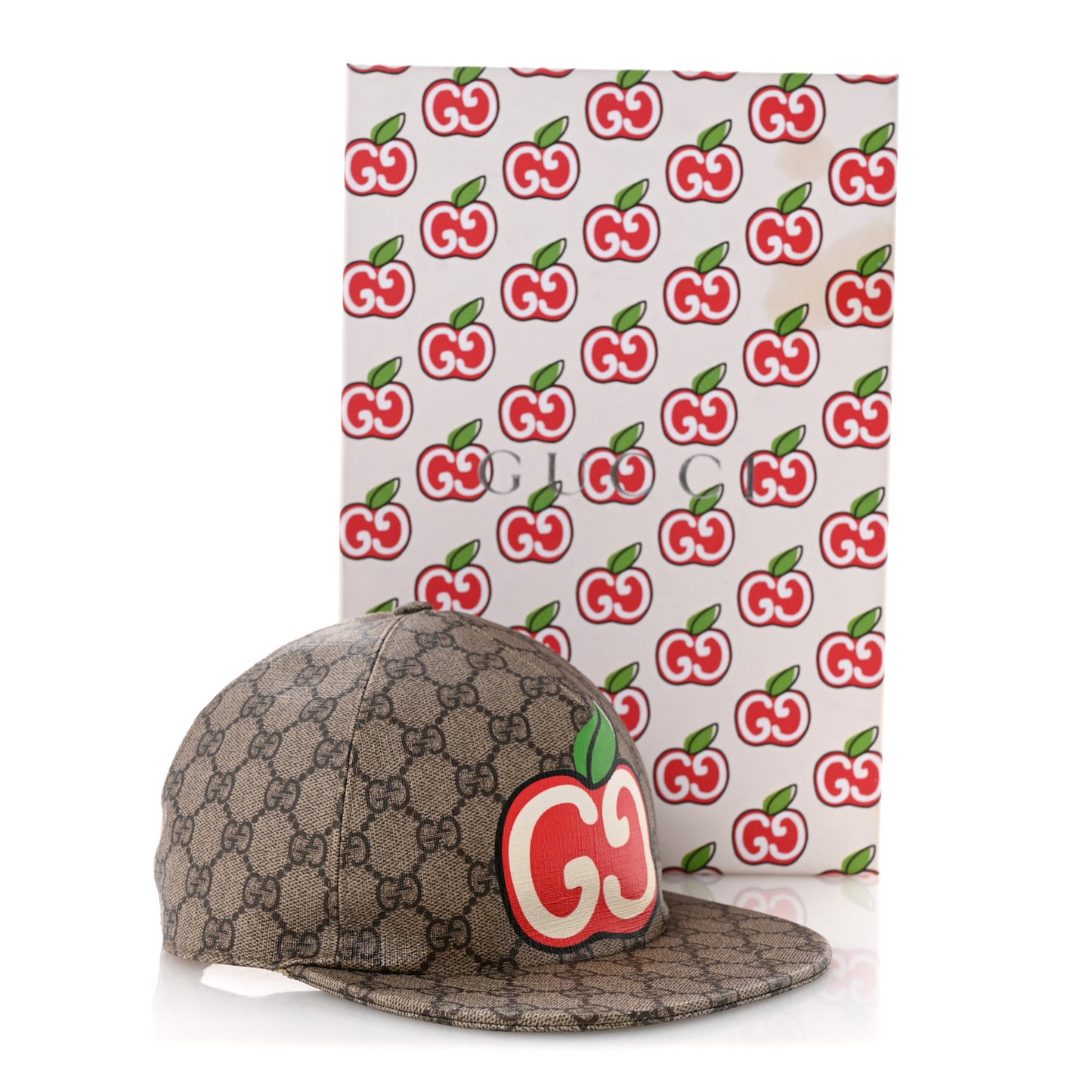 GG Supreme Monogram Apple Print Baseball Hat L Beige Red