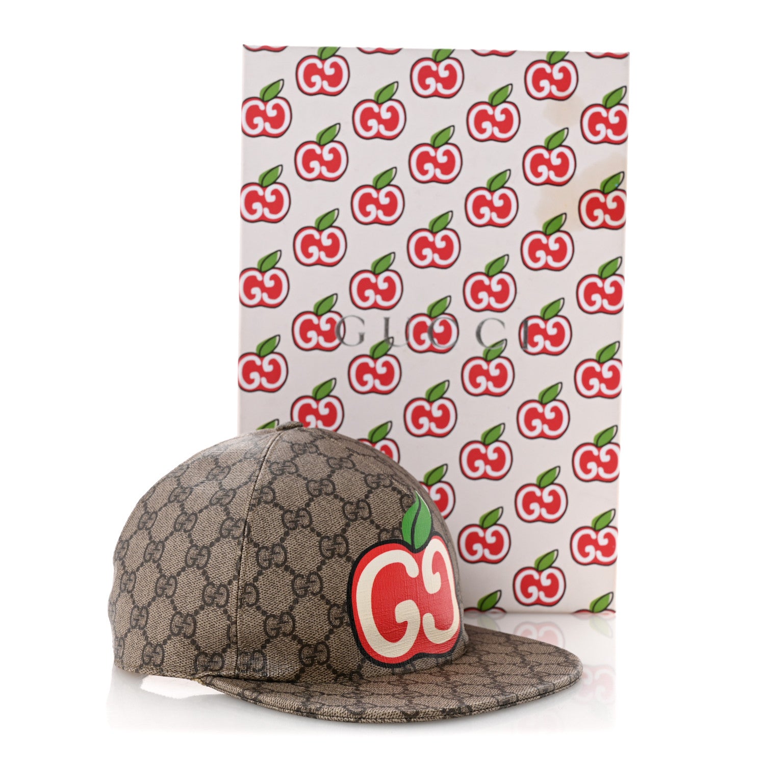 Gucci GG Supreme Monogram Apple Print Baseball Hat L Beige Red 12 of 12