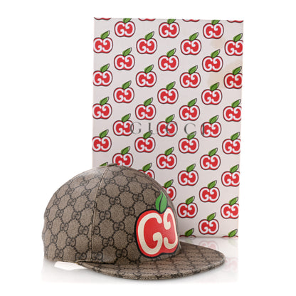 Gucci GG Supreme Monogram Apple Print Baseball Hat L Beige Red 12 of 12