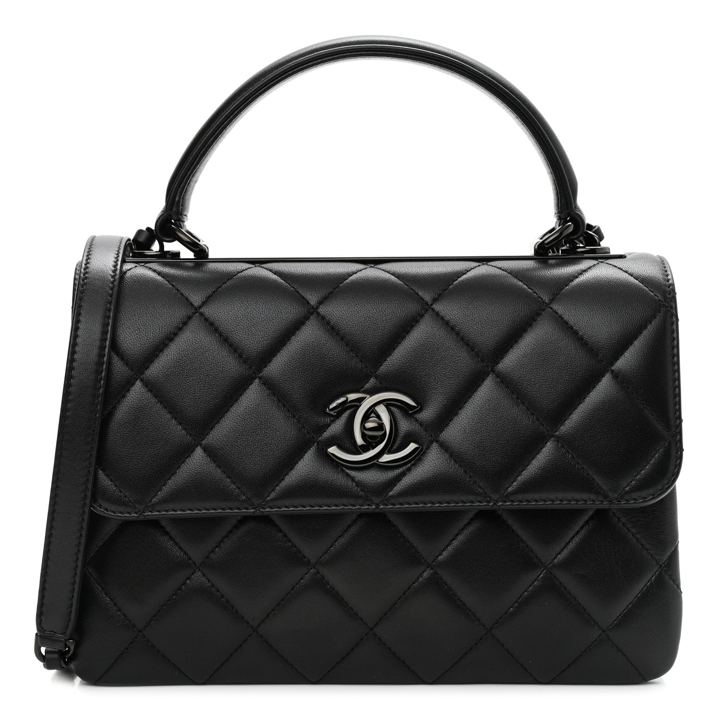 Lambskin Quilted Small Trendy CC Dual Handle Flap Bag So Black