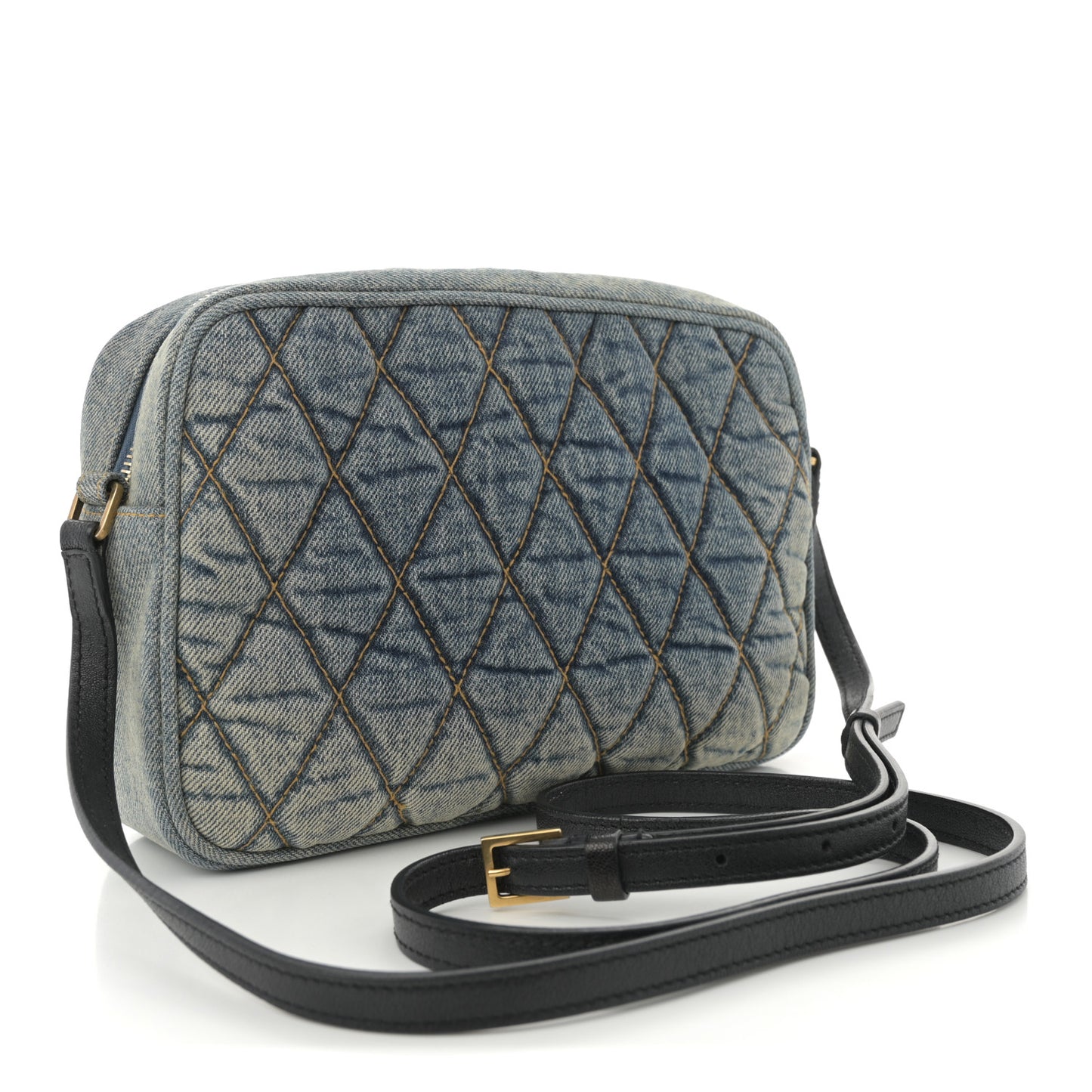 Denim Matelasse Quilted Summer Embroidered Classic Monogram Camera Bag Blue