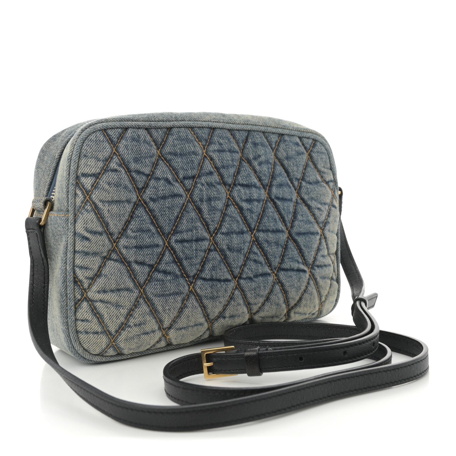 Saint Laurent Denim Matelasse Quilted Summer Embroidered Classic Monogram Camera Bag Blue 3 of 11