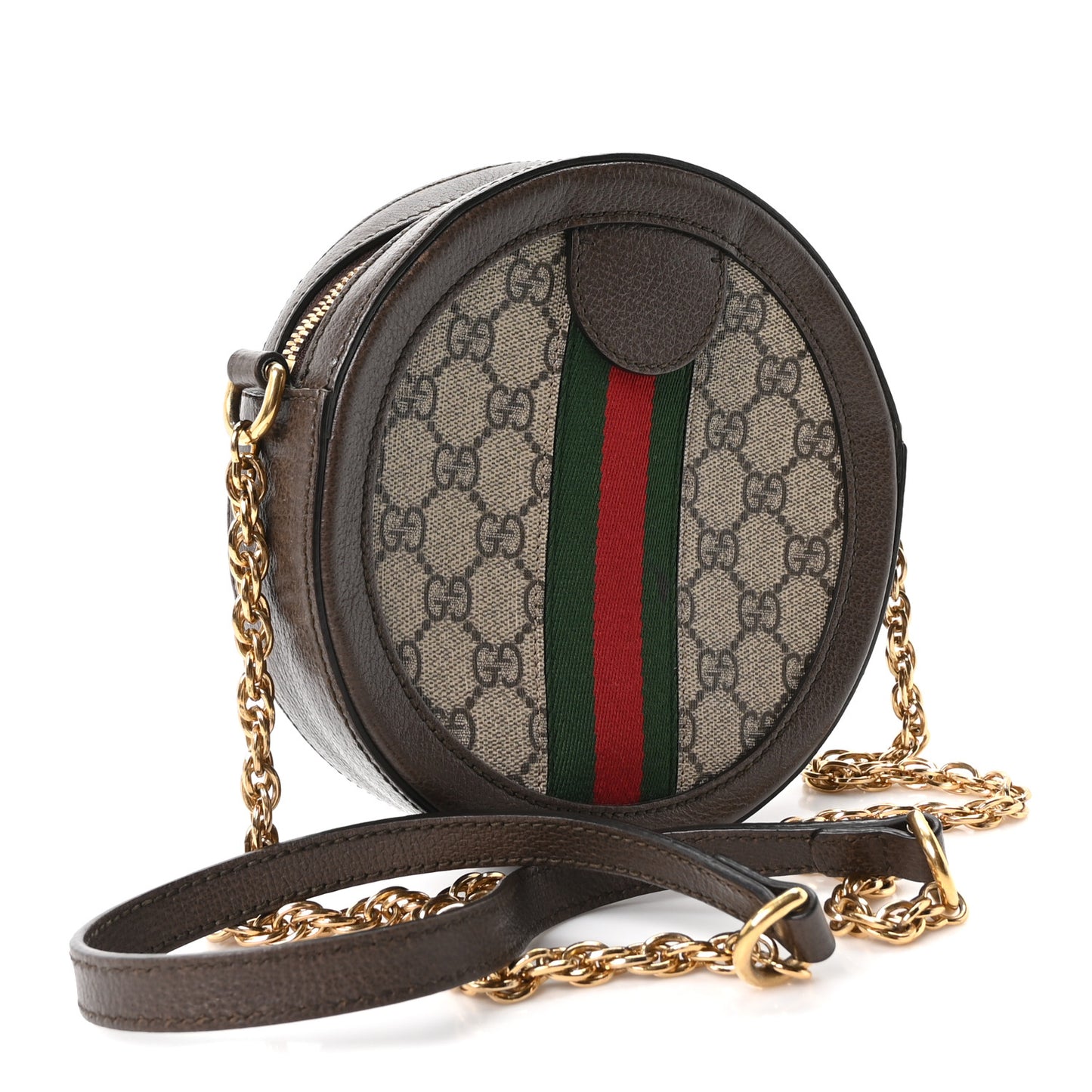 GG Supreme Monogram Web Mini Ophidia Round Shoulder Bag Brown