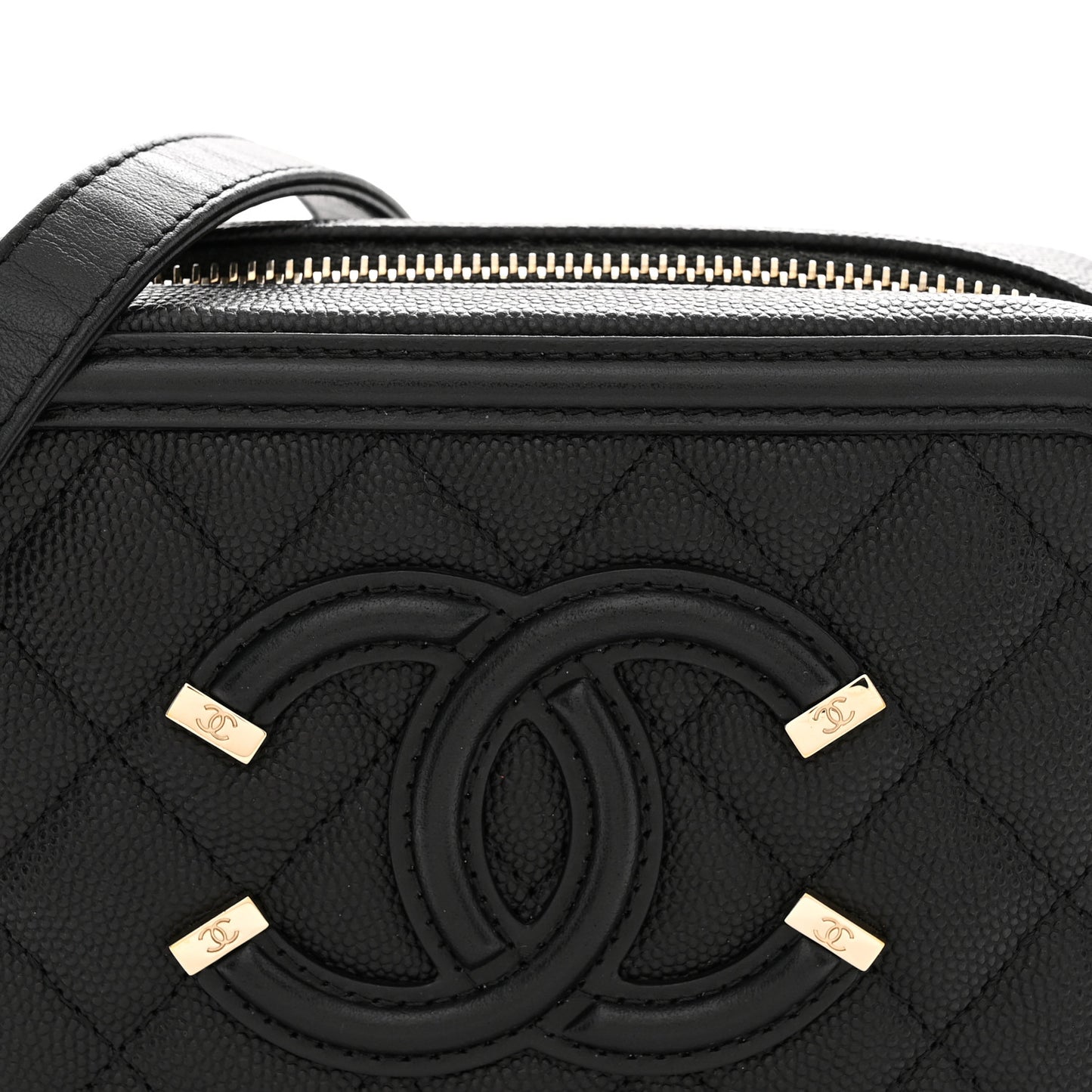 Caviar Quilted CC Filigree Vanity Clutch With Chain Black