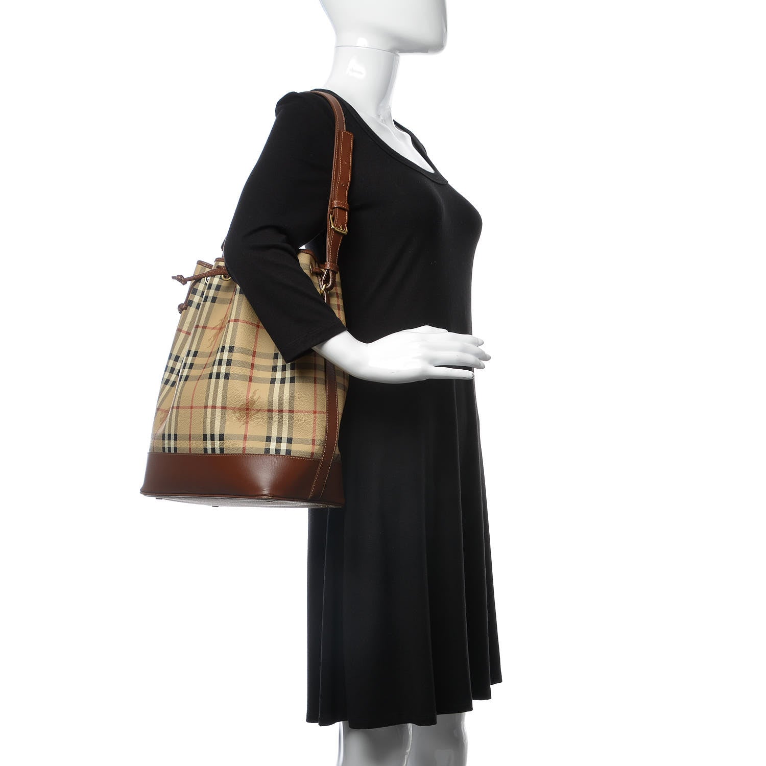 Burberry Haymarket Check Drawstring Bucket Bag Brown 2 of 10