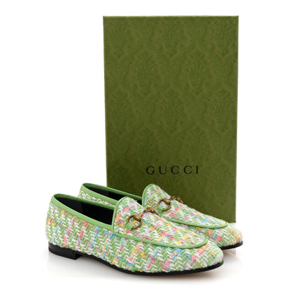 Gucci Tweed Multicolor Malaga Kid Horsebit Womens Jordaan Loafers 37 Green Multicolor 10 of 10