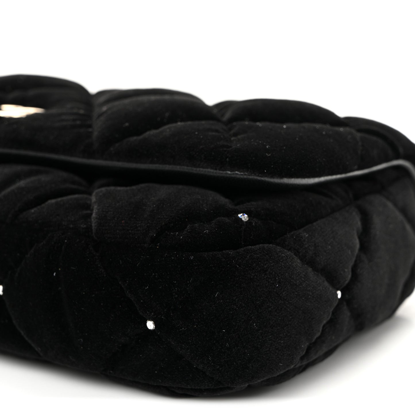 Velvet Diamanté Quilted Flap Clutch Black