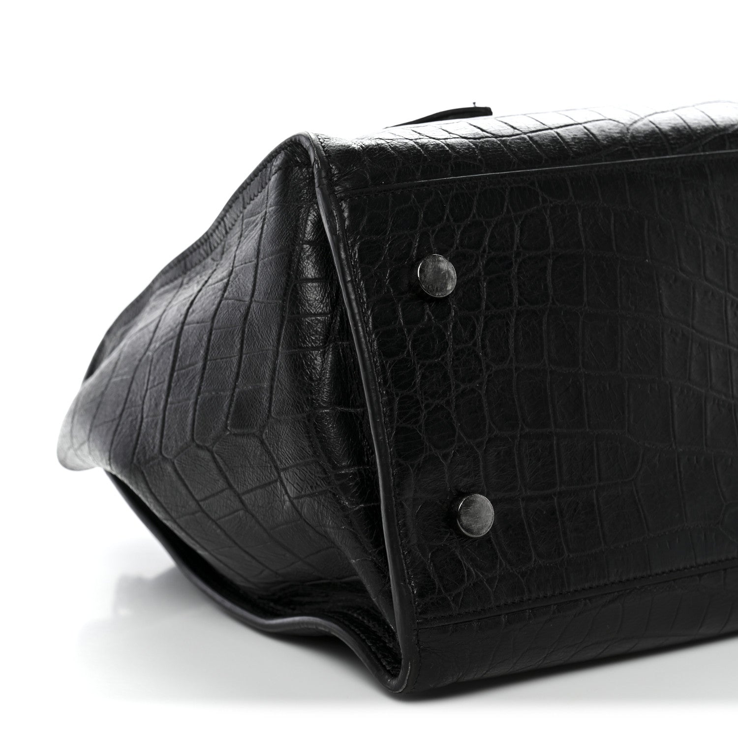 Saint Laurent Calfskin Crocodile Embossed Small Monogram Cabas Black 9 of 21