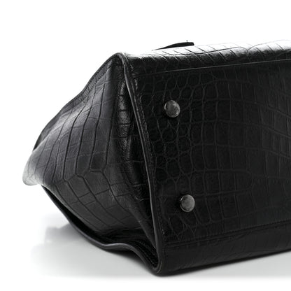 Saint Laurent Calfskin Crocodile Embossed Small Monogram Cabas Black 9 of 21