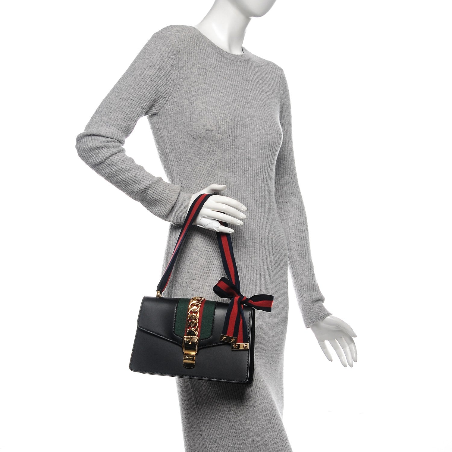Gucci Calfskin Small Sylvie Shoulder Bag Black 2 of 9