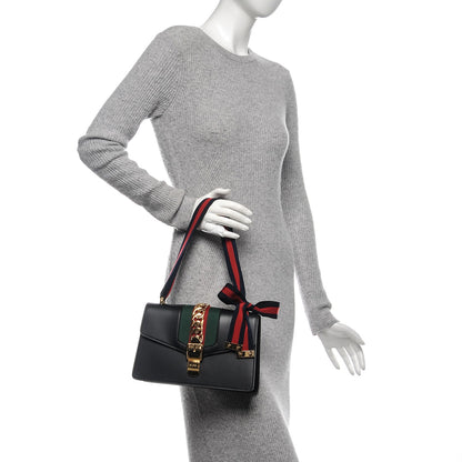 Gucci Calfskin Small Sylvie Shoulder Bag Black 2 of 9