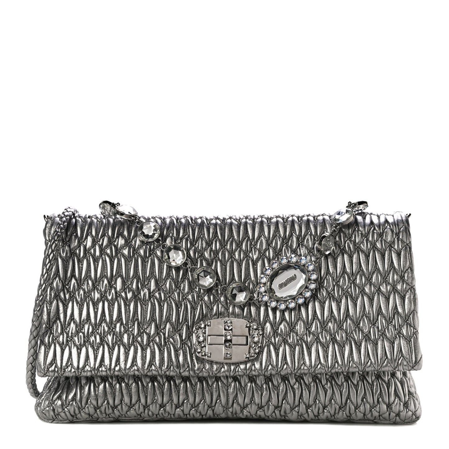 Nappa Matelasse Crystal Flap Clutch Cromo