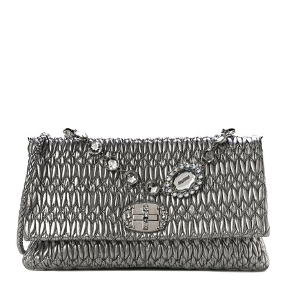 Miu Miu Nappa Matelasse Crystal Flap Clutch Cromo 1 of 12