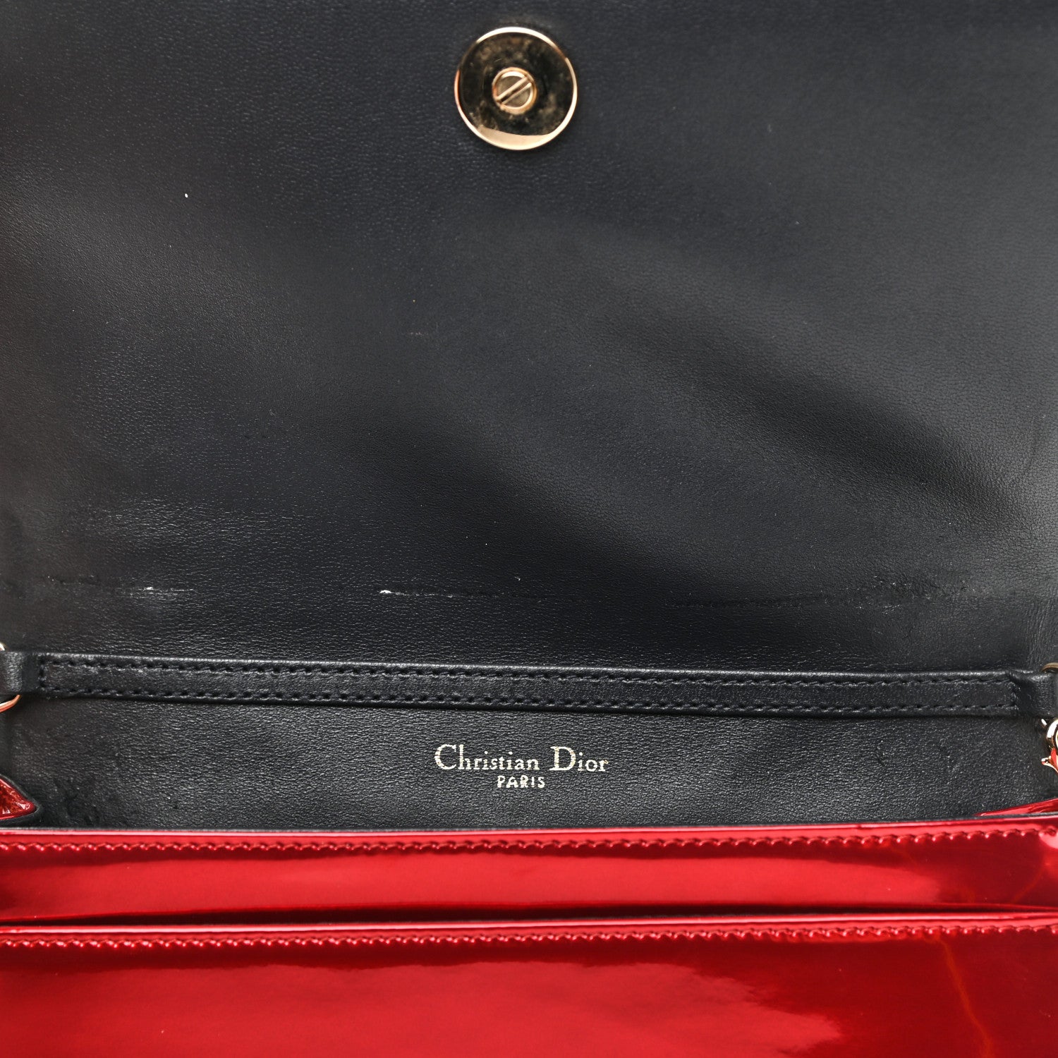 Christian Dior Metallic Patent Micro-Cannage Diorama Wallet on Chain Pouch Red 10 of 10