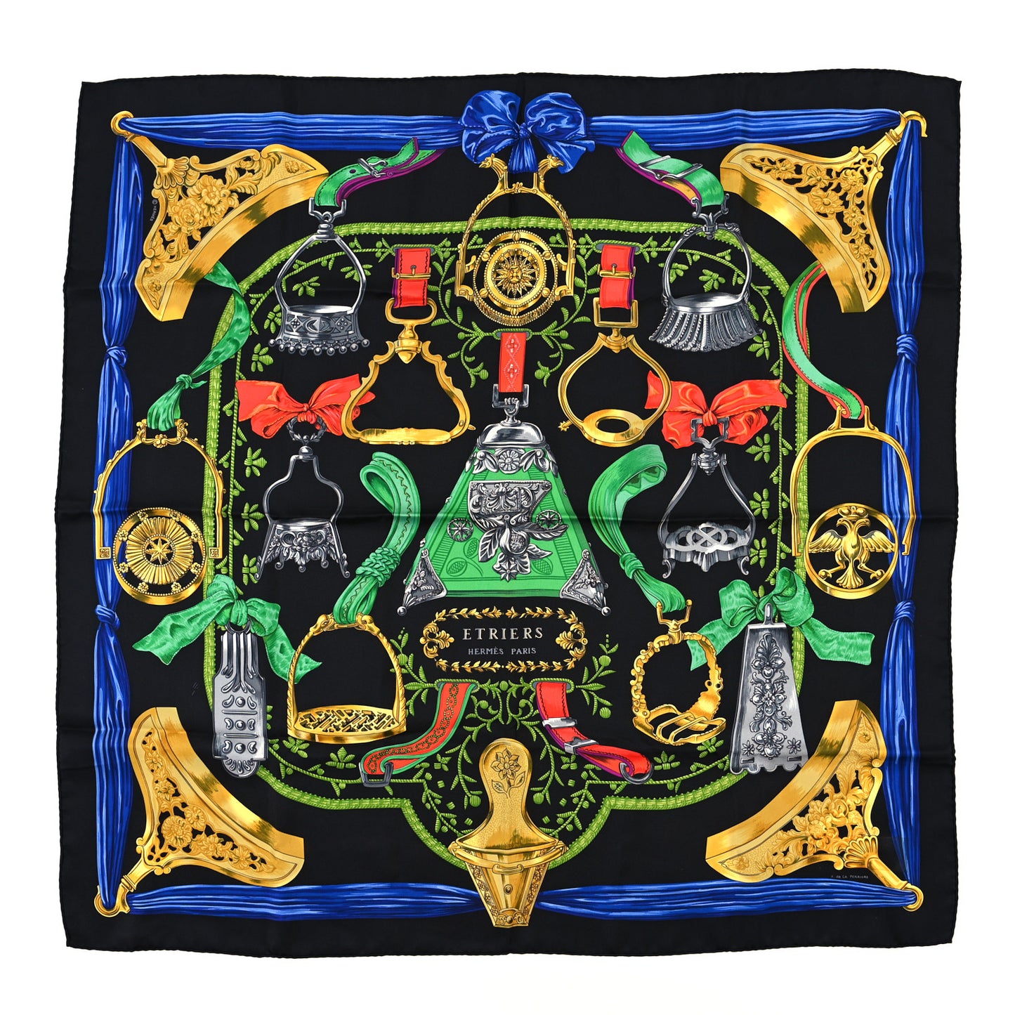 Silk Etriers Scarf 90 Black Multicolor