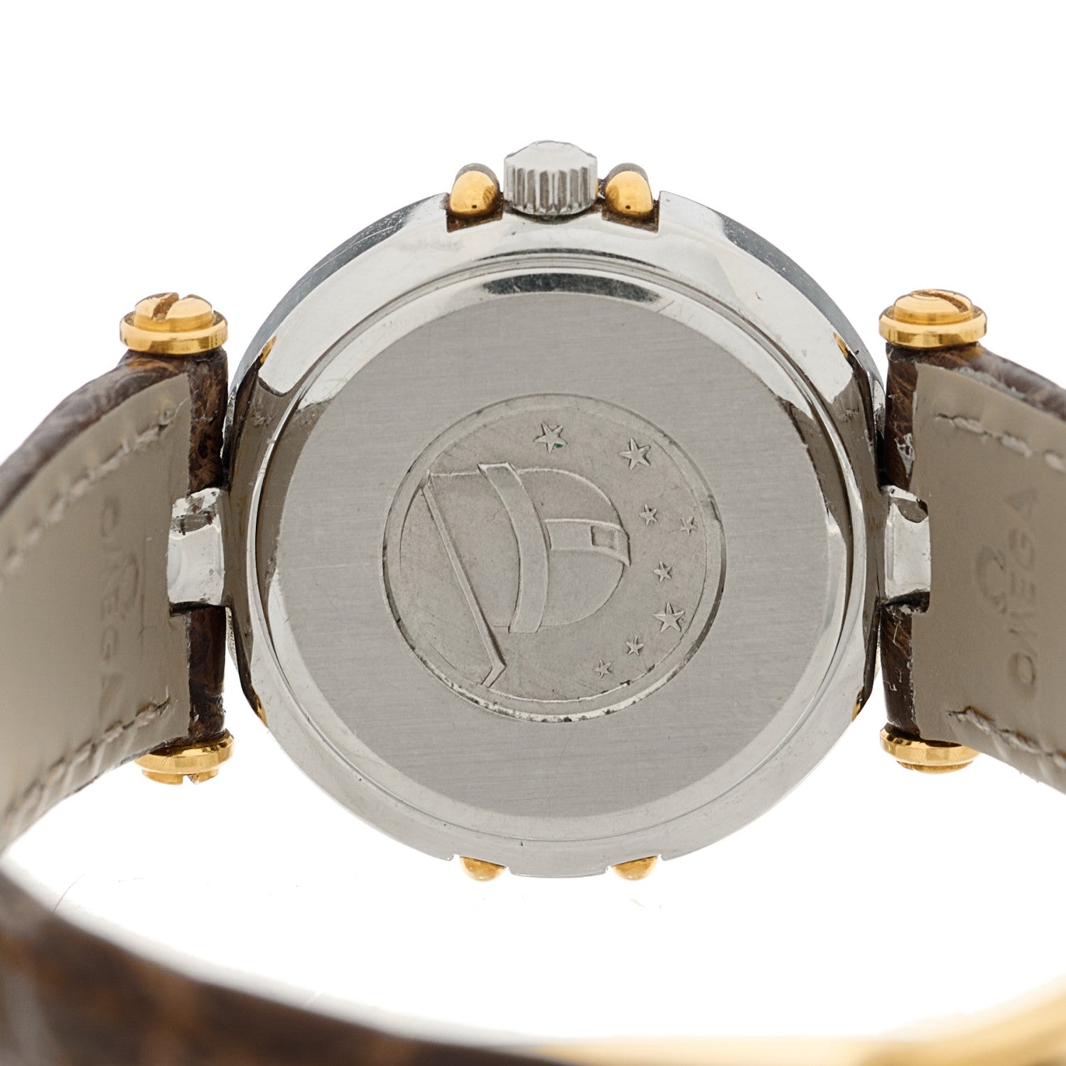 Omega Stainless Steel 18K Yellow Gold Alligator 22mm Constellation Quartz Watch Champagne 595.1080 4 of 4