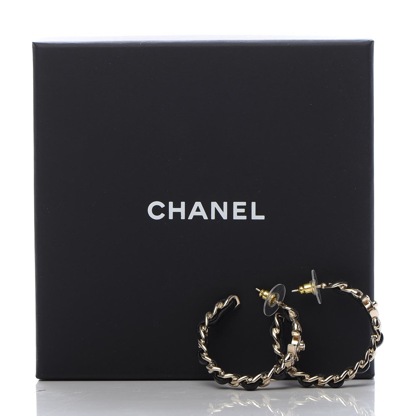 Lambskin CC Turnlock Chain Hoop Earrings Gold Black