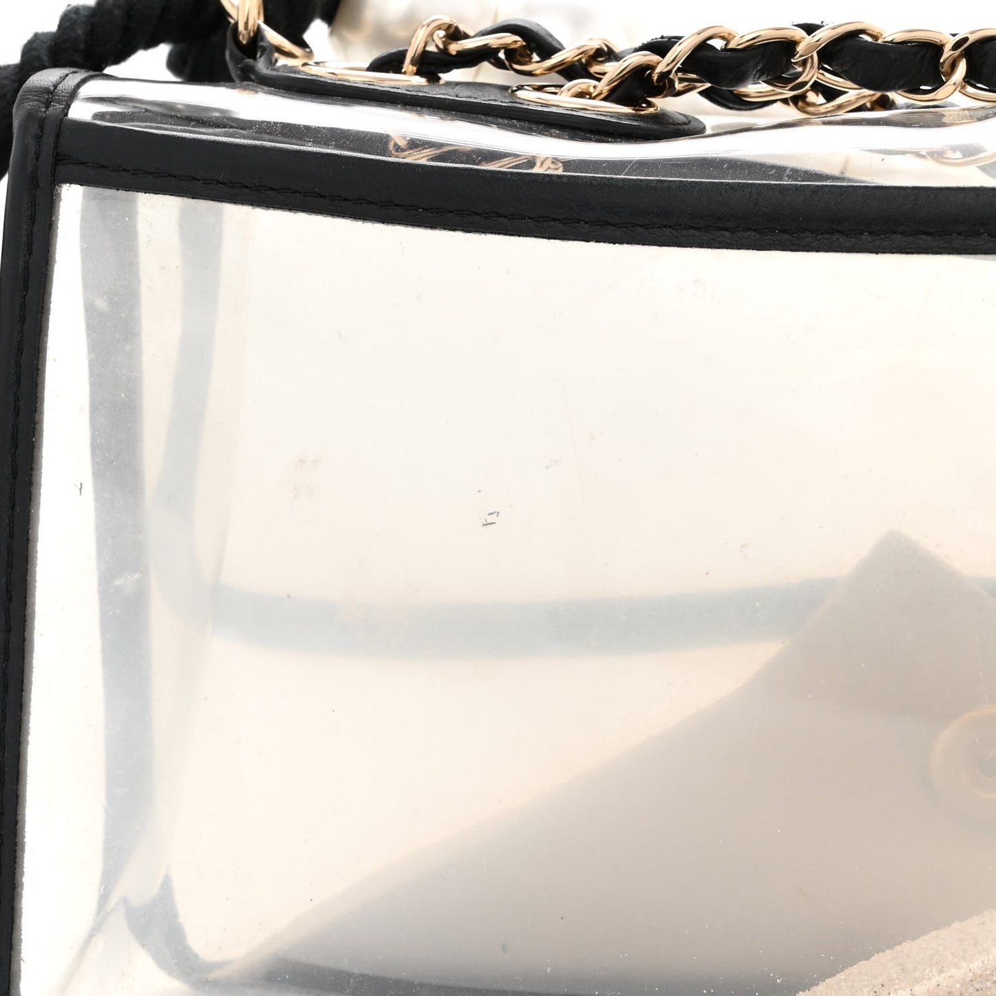 Lambskin PVC Sand By The Sea Flap With Pearl Strap Black