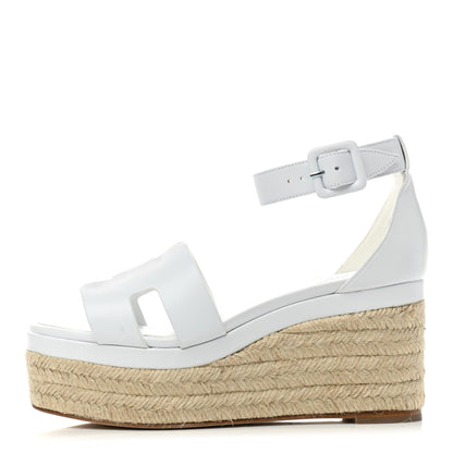 Hermes Goatskin Elda Espadrille Wedge Sandals 36 White 1 of 9
