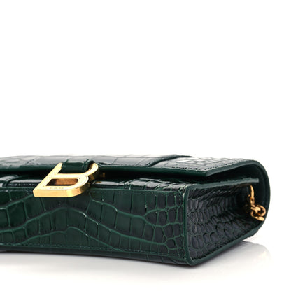 Balenciaga Shiny Calfskin Crocodile Embossed Hourglass Chain Bag Forest Green 7 of 7