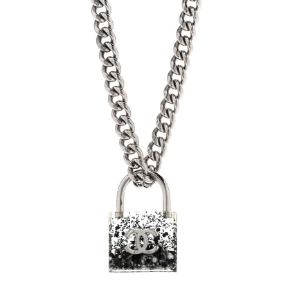 Chanel Resin CC Oversized Padlock Chain Necklace Silver Pearly White Silver Pearly White 3 of 5