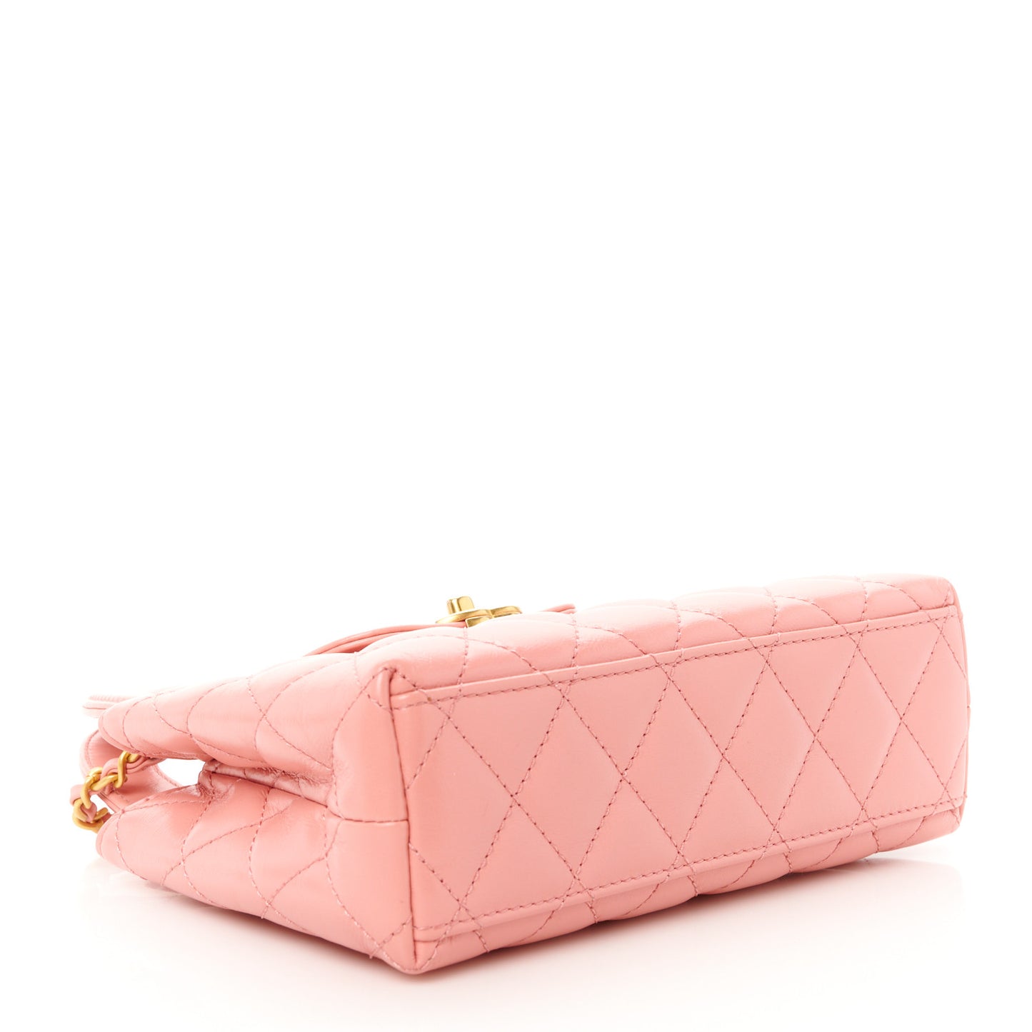 Shiny Aged Calfskin Quilted Nano Kelly Shopper Coral Pink