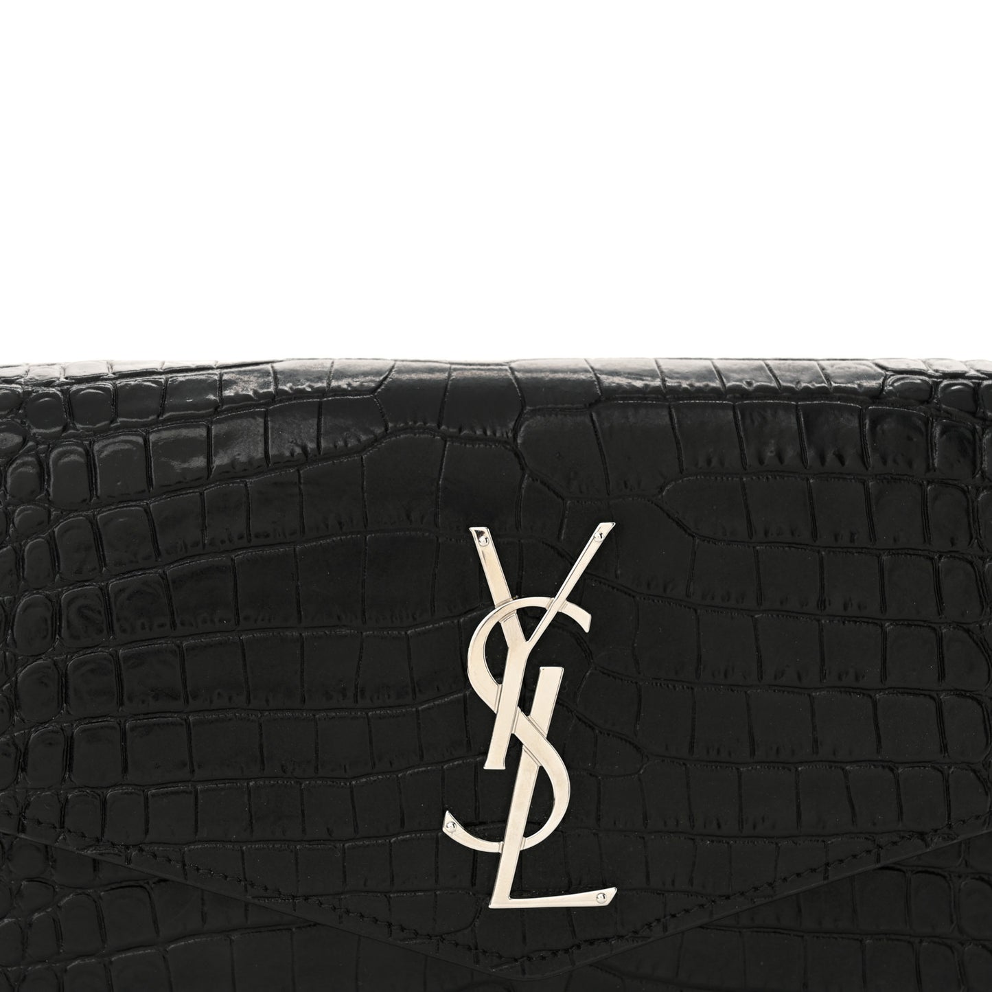 Calfskin Crocodile Embossed Monogram Uptown Chain Wallet Black