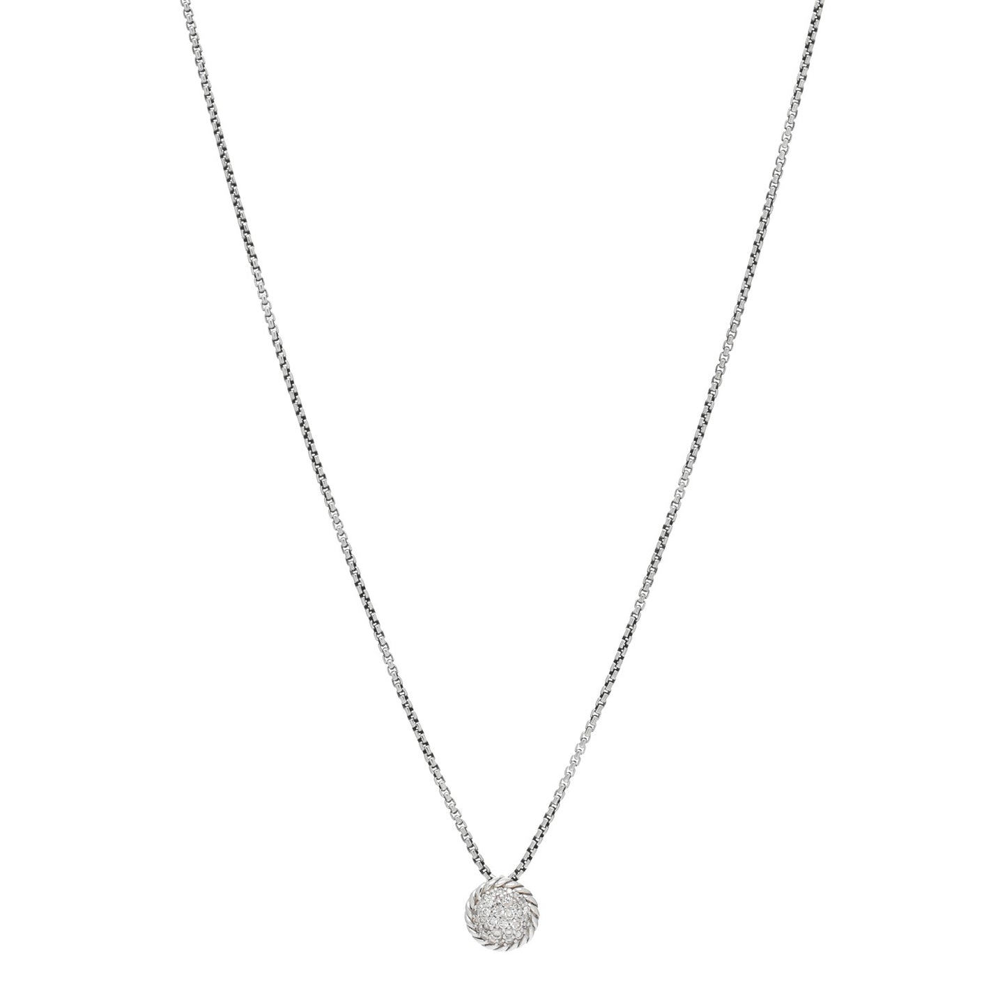 Sterling Silver Diamond 9mm Petite Pave Pendant Necklace