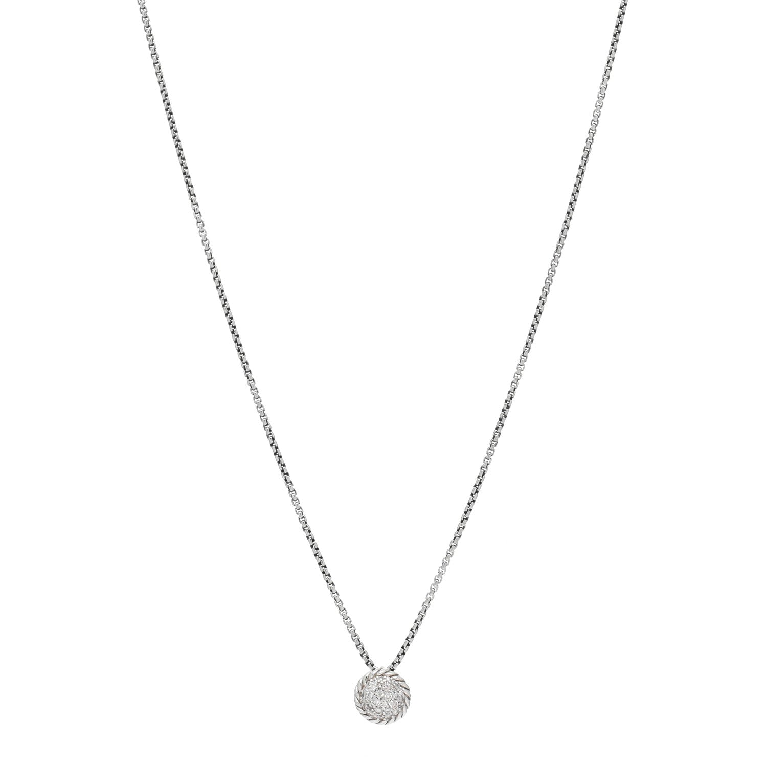 David Yurman Sterling Silver Diamond 9mm Petite Pave Pendant Necklace 1 of 4