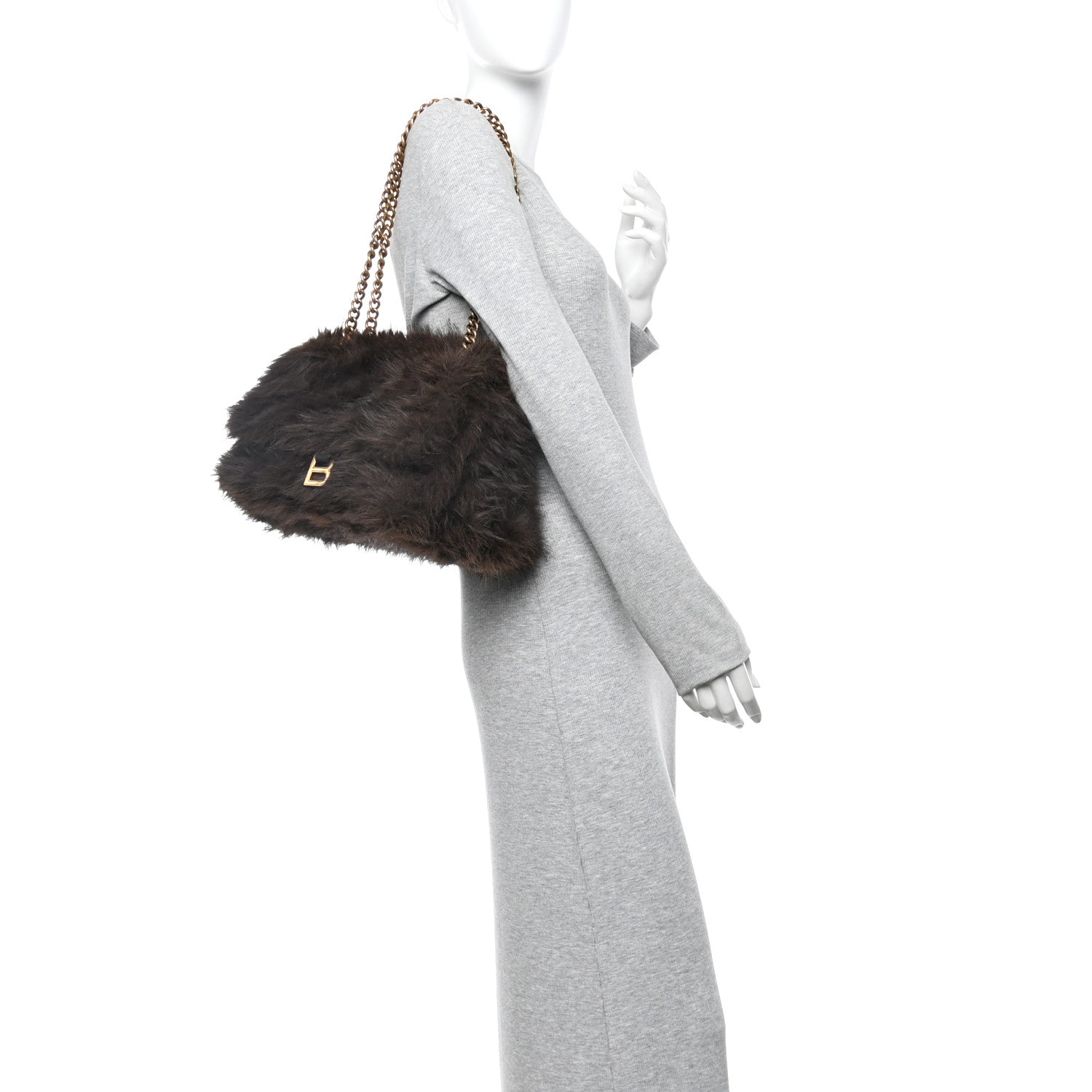 Balenciaga Faux Fur Medium Crush Chain Bag Brown 2 of 9