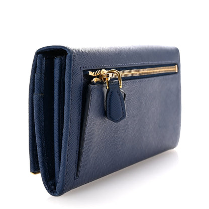 Prada Saffiano Metal Bar Continental Flap Wallet Bluette 3 of 6