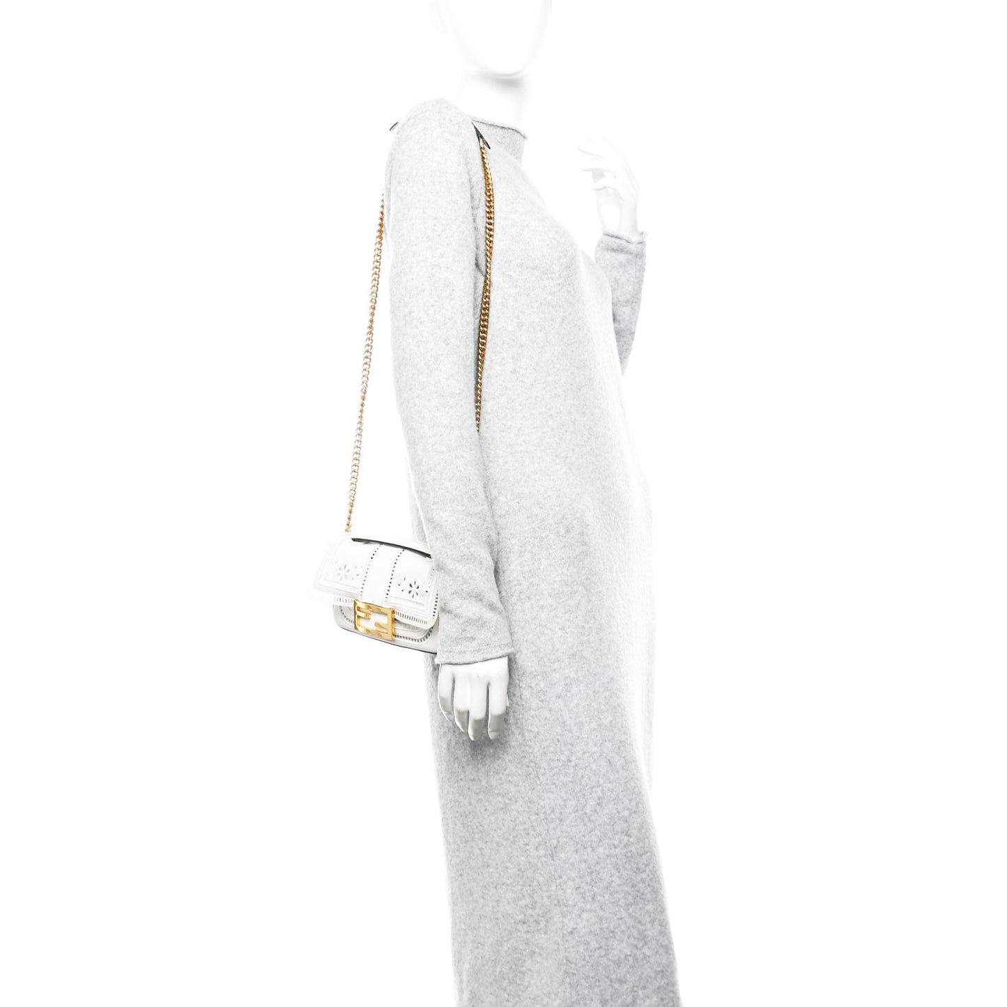 Nappa Apolo Floral Embroidered Mini Chain Baguette White