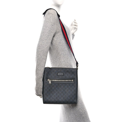 Gucci GG Supreme Monogram Appia Calfskin Web Flat Messenger Bag Black Grey 2 of 10
