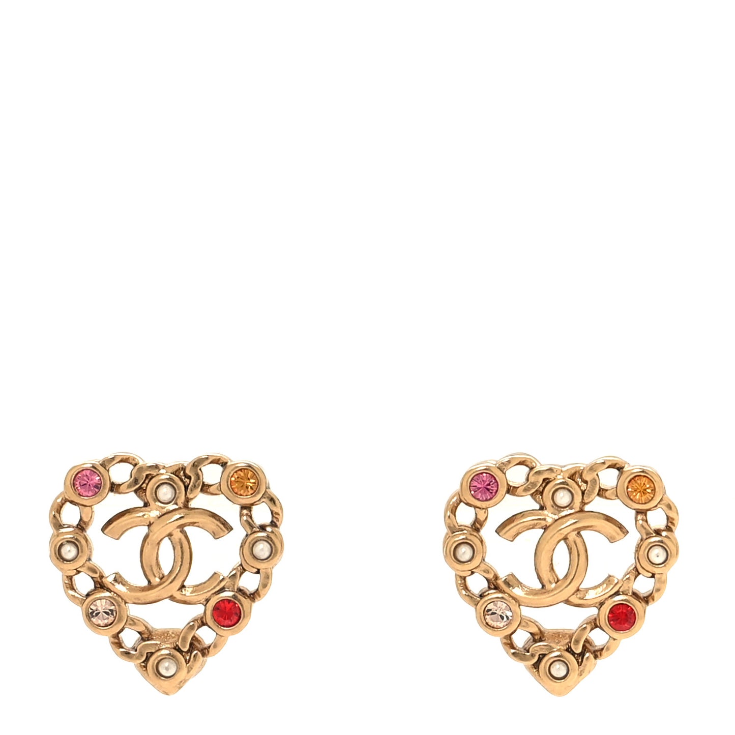 Pearl Crystal CC Heart Earrings Gold Multicolor