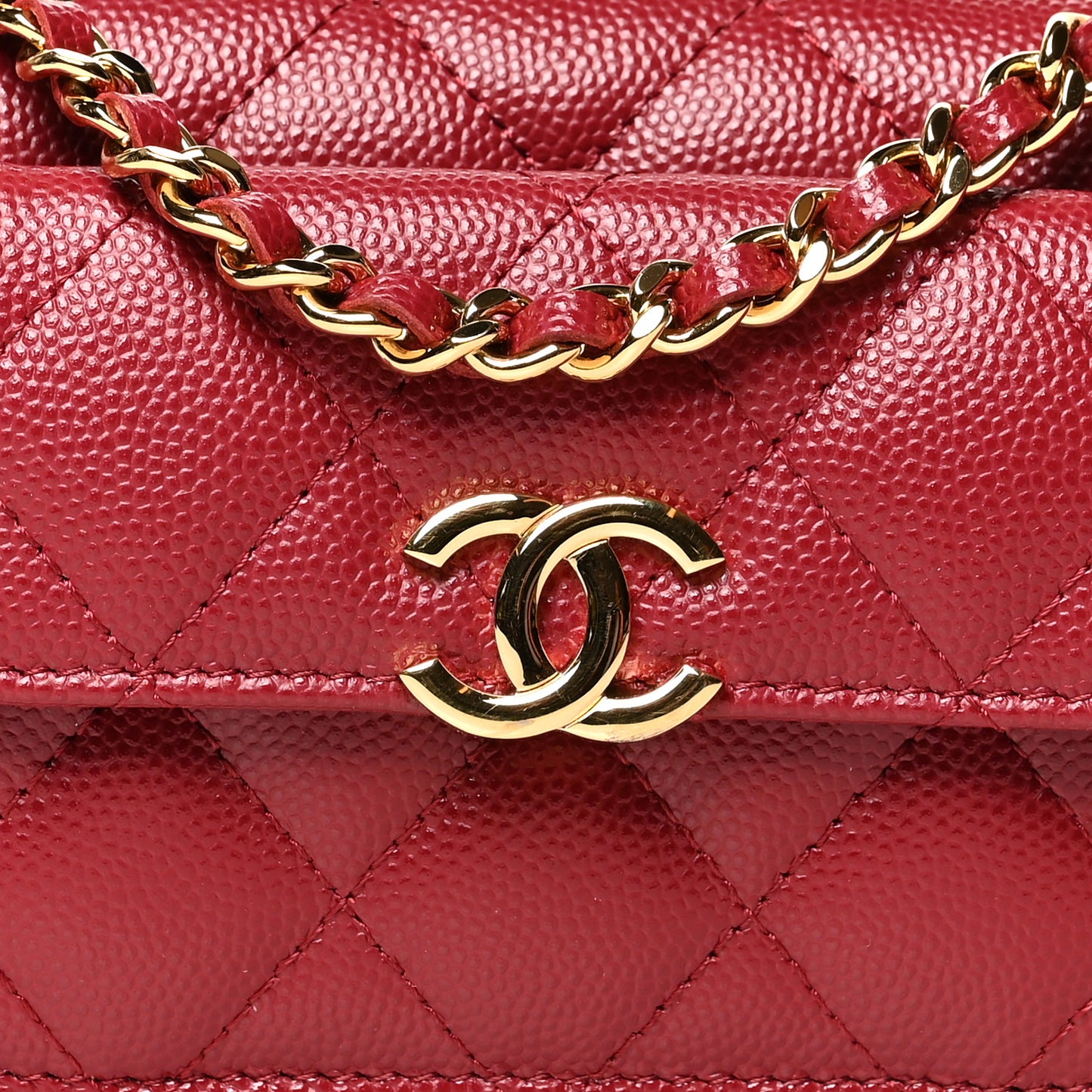 Caviar Quilted Pocket Twins Clutch With Chain Burgundy