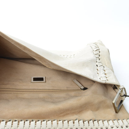 Fendi Goatskin Whipstitch Large Convertible Baguette White 4 of 8