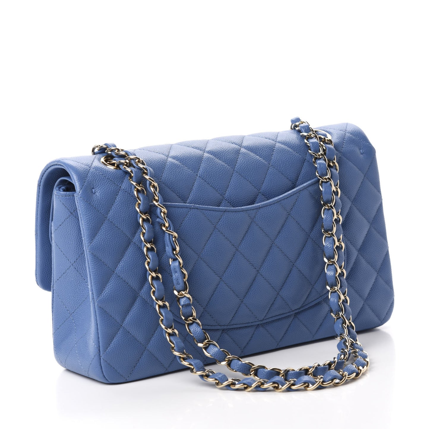 Caviar Quilted Medium Double Flap Blue