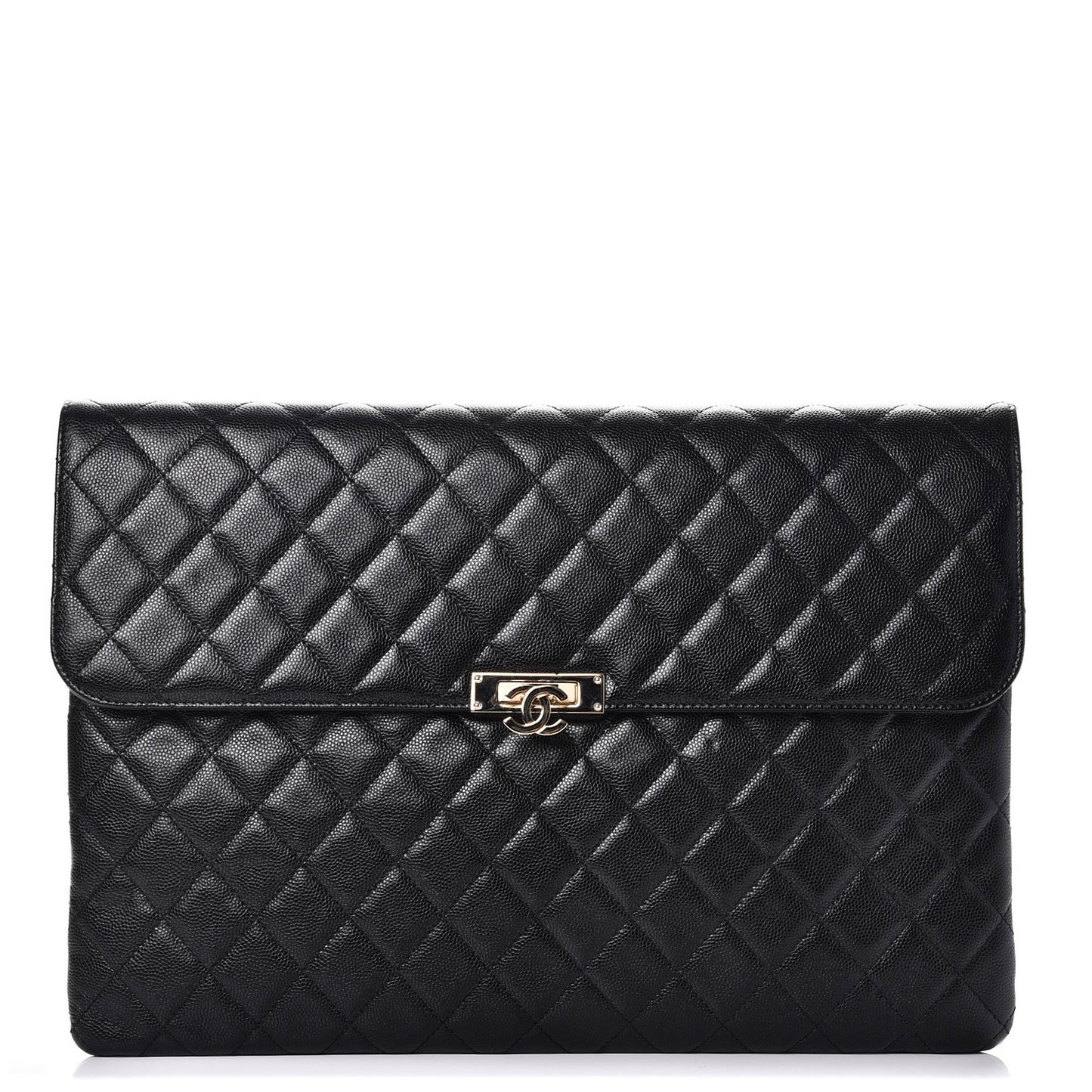Caviar Quilted Large Golden Class Pouch Black