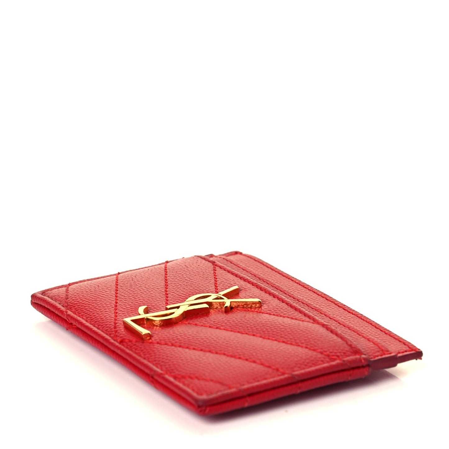 Grain De Poudre Matelasse Chevron Monogram Credit Card Case New Red